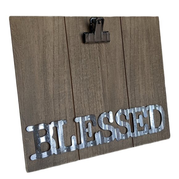 Blessed Farmhouse Decor Photo Clip Picture Wooden Frame Rustic Look Metal Text - Picture 2 of 9